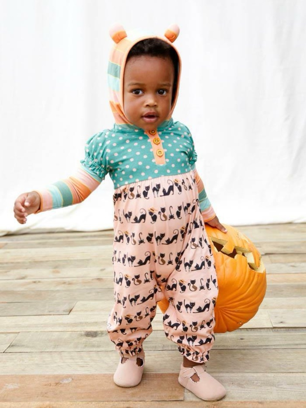 Matilda Jane Ima Skeerd Baby Romper Jumpsuit Halloween Black Cat 0-3 months
